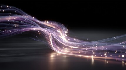 Poster - abstract flowing lines with glowing dots on a dark background create a dynamic visual effect.