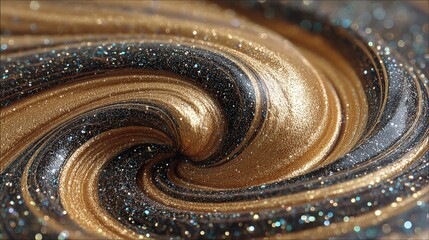 Poster - Swirling abstract design with glittery textures and a golden hue.