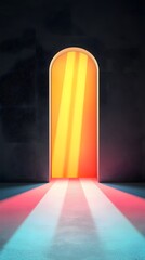 Poster - Abstract Archway with Glowing Yellow and Orange Light Beams
