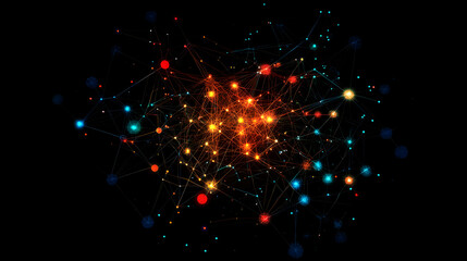 Poster - Abstract plexus network with colorful nodes and interconnected lines on black
