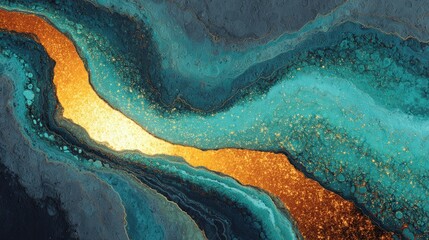 Poster - Abstract swirl of colors with a vibrant gold and turquoise contrast.