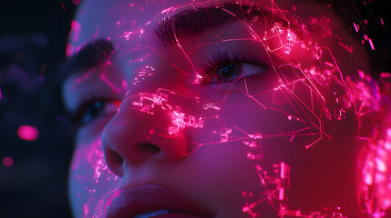 Fototapete - Human face illuminated with abstract network of light, futuristic concept