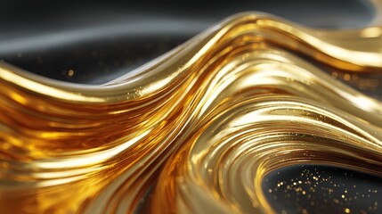 Poster - Abstract golden waves with shimmering highlights against a dark background.