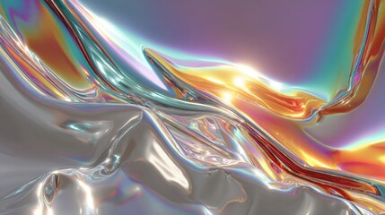 Poster - Abstract metallic textures with iridescent colors and fluid shapes.