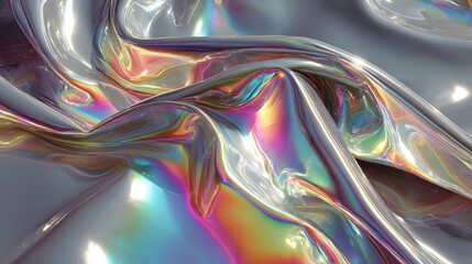 Poster - Shiny, colorful abstract fabric with iridescent patterns and smooth folds.