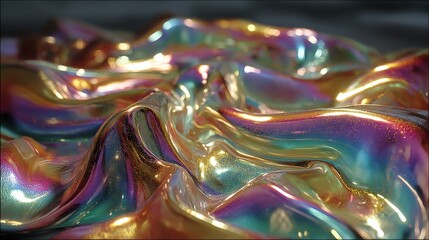 Poster - Shiny, iridescent waves of color create a mesmerizing abstract texture.