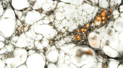 Poster - captivating microscopic world: abstract cellular network with glowing elements