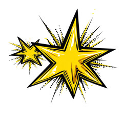 Poster - Stylized celestial burst, luminous star shapes with jagged edges, sparkling explosion effect on transparent stage