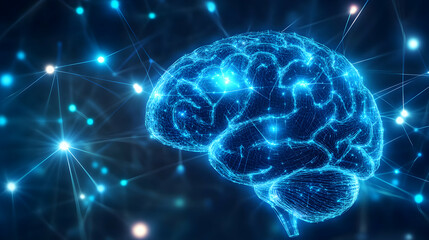 Poster - Digital brain with glowing neural networks illustrates artificial intelligence
