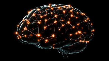 Poster - Conceptual rendering of a brain with glowing neural network connections