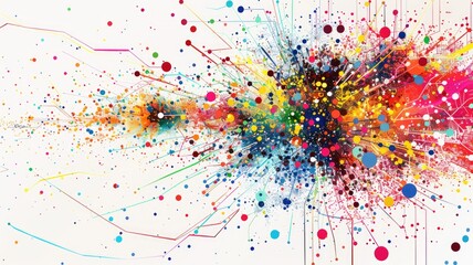 Fototapete - Abstract colorful data flow on complex circuit with digital technology style design. Dust color explode graphic show electric dynamic movement represent about processor algorithm on computer. AIG53.