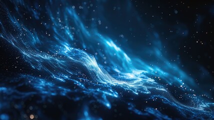 Poster - Abstract artwork of blue digital network with glowing particles. Digital artwork of glowing blue dots connecting together. Cyber system. Technology innovation and connectivity concept. AIG53.