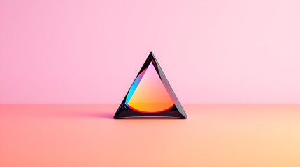 Poster - Abstract Geometric Prism with Floating Segments on Pink and Orange Gradient Background