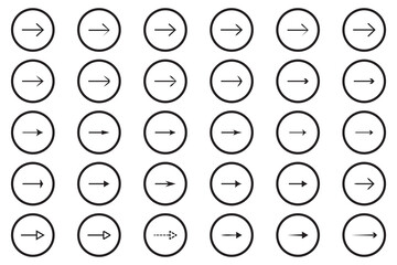 Aufkleber - Arrows icons set. Set of line vector icon with editable stroke. Arrow next icon. Right direction symbols.