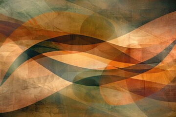 Poster - Layered abstract shapes in warm earth tones. Digital image for artistic and natural design. Abstract background of geometric shape and overlapping wave with brown, orange, green background. AIG51.