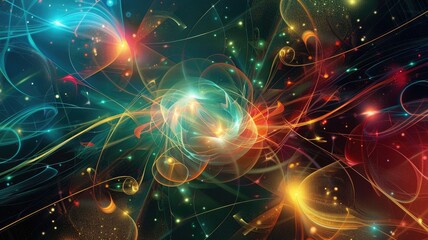 Fototapete - This abstract geometric design features vibrant colors and flowing lines, creating a dynamic representation of theoretical concepts. Ideal for modern art projects.