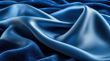Poster - Smooth Blue Satin Fabric Drapery on Soft Textured Surface