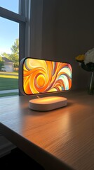 Poster - Abstract Swirls Digital Art Display on a Light Wooden Desk