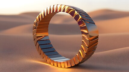 Fototapete - Golden Spiral Ring in Desert Sand at Sunset