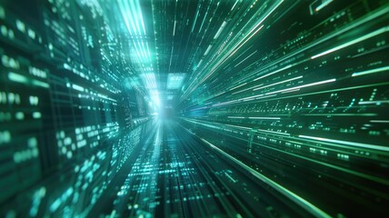 Fototapete - Explore an artistic visualization portraying digital technology in motion, featuring abstract light patterns and vibrant colors that evoke a sense of speed and innovation.