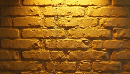 Poster - Old golden brick wall background. Textured surface. Warm lighting. Rustic design for interior decor. Construction, building facade with aged bricks. Vintage retro design. Decorative element,