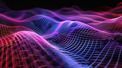 Poster - Abstract picture of neon light particle with digital technology style design connecting become dynamic of electric wave movement represent about flowing of data or structure of network system. AIG53.