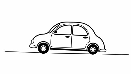 Poster - Simple black and white drawing of a cartoon car with rounded shapes and two windows on a line created with generated ai