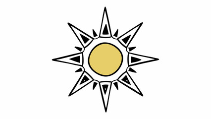 Poster - Illustration of a stylized sun with triangular rays and a yellow center circle design element created with generated ai