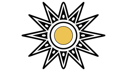 Poster - Illustration of a sun like star with a golden center and black and white rays design radiating outward created with generated ai
