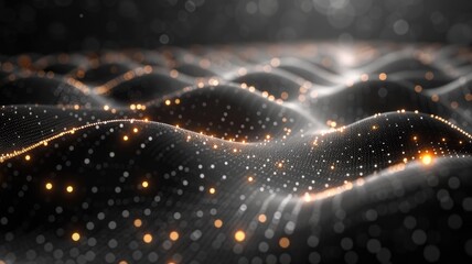 Poster - Abstract picture of neon light particle with digital technology style design connecting become dynamic of electric wave movement represent about flowing of data or structure of network system. AIG53.