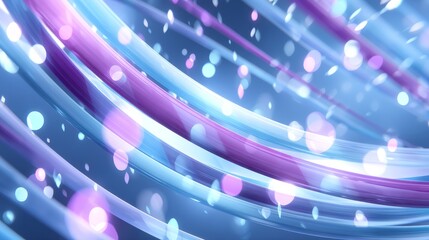 Poster - Abstract Swirling Light Trails - Dynamic blue and purple light streaks swirl against a dark blue background, illuminated by soft bokeh effects. Perfect for technology or design themes