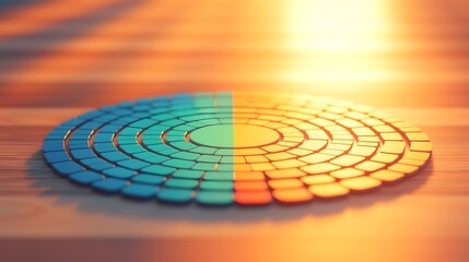 Poster - Circular Color Wheel on Wooden Surface at Sunset