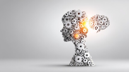 Poster - cogs of thought: conceptual head - abstract of a head formed by gears, symbolizing intellect, innova