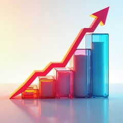 Aufkleber - Business growth graph with upward arrow. Concept represents success financial growth, profit, market increase. Financial chart, progress, statistical data, diagram showing revenue, sales. Increase