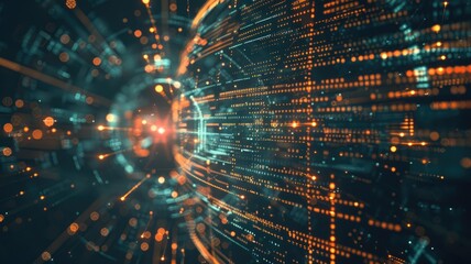 Fototapete - Explore a futuristic abstract design showcasing a vibrant data visualization. This dynamic composition features glowing lines and dots, symbolizing technology and innovation.