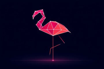 Poster - Geometric Flamingo Design - Abstract polygonal flamingo illustration, pink and red tones, dark background. Modern and elegant design