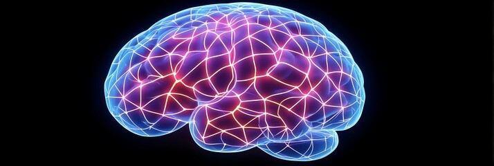Poster - Human Brain Neural Network Representation - Complex vibrant symbolizing intelligence, consciousness, neural pathways, cognitive function, and brainpower