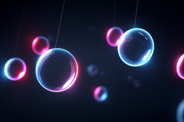 Poster - Iridescent Bubbles Close Up - Abstract symbolizing technology, energy, innovation, futurism, and light. Close-up view of glowing spheres
