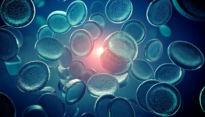 Poster - Abstract representation of cells and molecules.  Scientific illustration of cells.