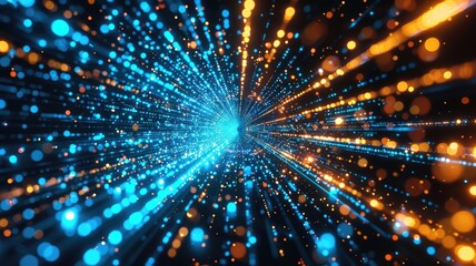 Fototapete - Abstract picture of digital particle with digital technology style design connecting become dynamic of electric wave movement represent about flowing of data or structure of network system. AIG53.