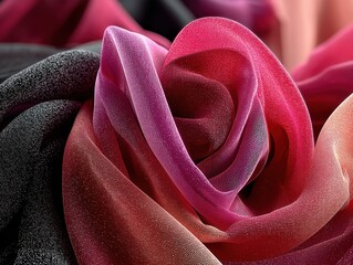 Poster - Elegant Drapery of Colorful Silk Fabrics in a Rose-Like Formation