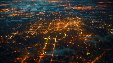 Poster - Captivating aerial view showcasing a modern world illuminated by electric lights, highlighting urban landscapes and the beauty of city life at night.