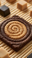 Poster - Close-Up of Spiral Rope Texture on Wooden Background