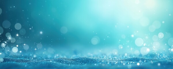 Aufkleber - Abstract panoramic background with blue, teal gradient colors, bokeh glitter light for summer vacation concept. Blurred effect, aqua shades. Ideal for display for website, ad banners, social media