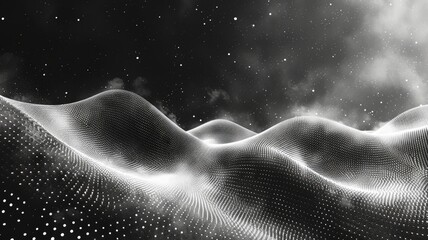 Fototapete - Abstract picture micro particle in geometric shape represent data flow. Vivid flowing object with high tech fractal, create digital effect scene perfect for energetic, fantasy wallpaper design. AIG53.