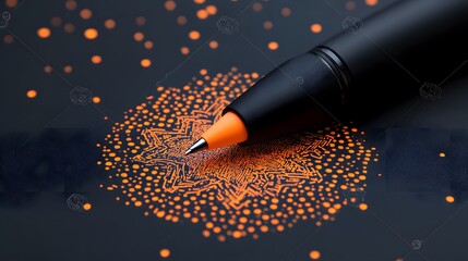 Poster - Closeup of Orange and Black Digital Line Art with Stylus Pen