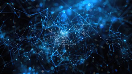 Fototapete - Explore a captivating abstract design showcasing a dark background filled with vibrant artificial intelligence patterns and digital connections, ideal for technology themes.