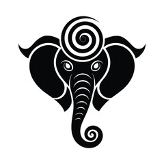 Poster - Elegant black and white elephant head with swirls decorative vector illustration for design and symbolism