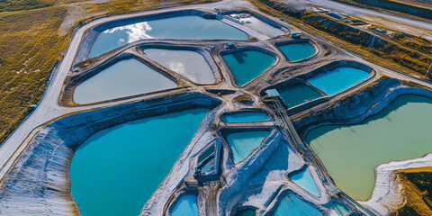 Poster - Overview of lithium mining ponds from above Generative AI