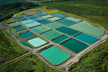 Poster - Overview of lithium mining ponds in an industrial area Generative AI